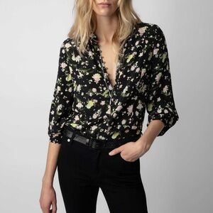 Zadig & Voltaire Twina Soft Crinkle Roses Blouse Top Size Medium